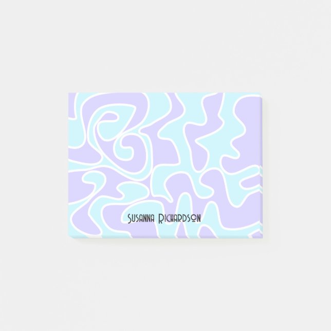 Fun Retro Blue Lavender Custom Name Post-it Notes (Front)