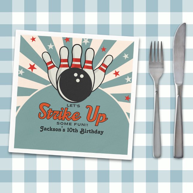 Fun Retro Bowling Birthday boy  Party for Kids Napkins (Creator Uploaded)
