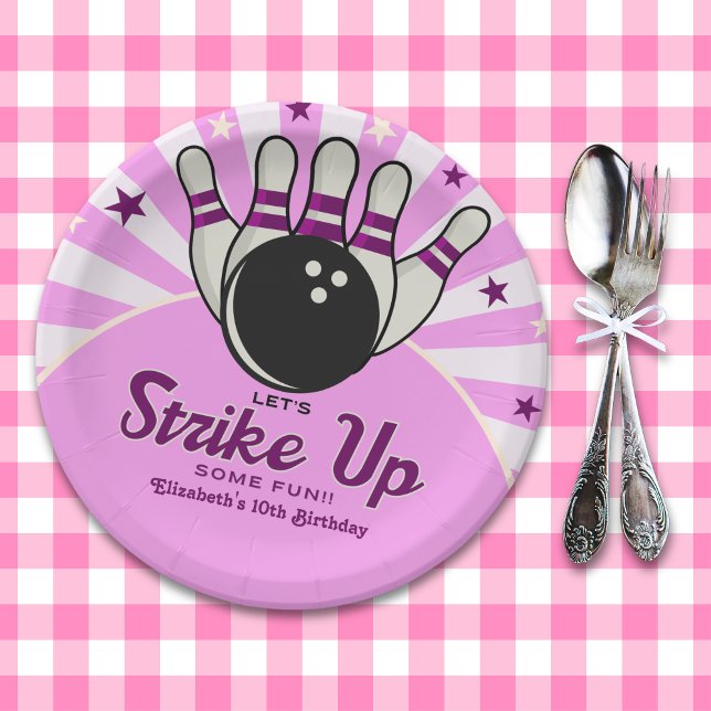 Fun Retro Bowling Birthday Girl Party Paper Plates (Creator Uploaded)