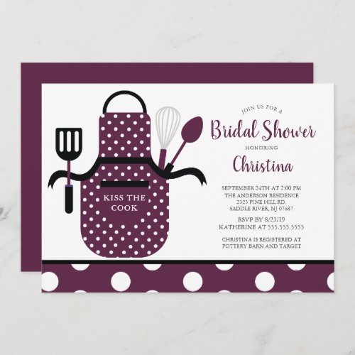 Fun Retro Boysenberry Kitchen Bridal Shower Invitation