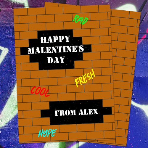 Fun Retro Brick Wall Malentines Day Holiday Card
