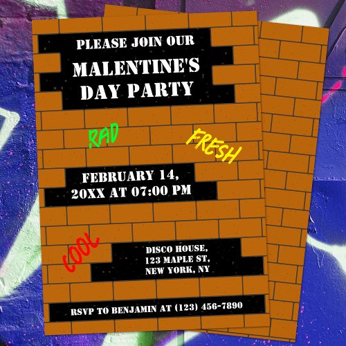 Fun Retro Brick Wall Malentines Day Party Invitation