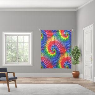 Fun Retro Bright Rainbow Tie Dye Spiral Sheer Curtains