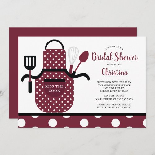 Fun Retro Burgundy Kitchen Bridal Shower Invitation