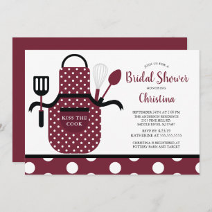 Fun Retro Burgundy Kitchen Bridal Shower Invitation