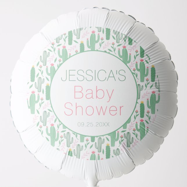 Fun Retro Cactus Succulent Floral Baby Shower Balloon (Front)