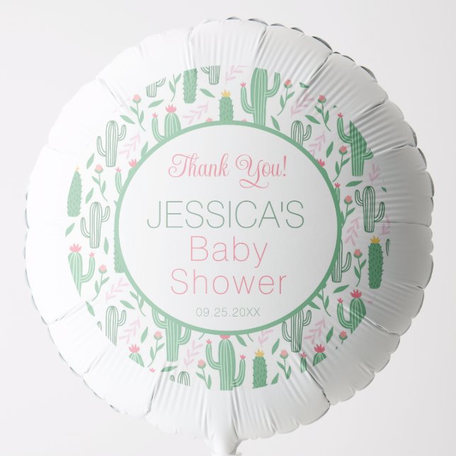 Fun Retro Cactus Succulent Floral Baby Shower     Balloon (Front)