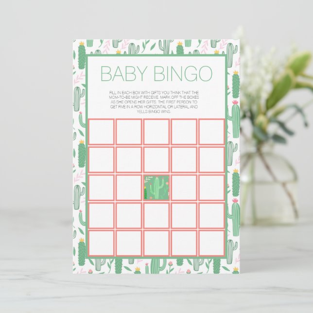 Fun Retro Cactus Succulent Floral Baby Shower Invitation (Standing Front)
