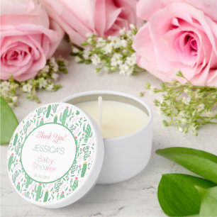 Fun Retro Cactus Succulent Floral Baby Shower Mini Candle Favors