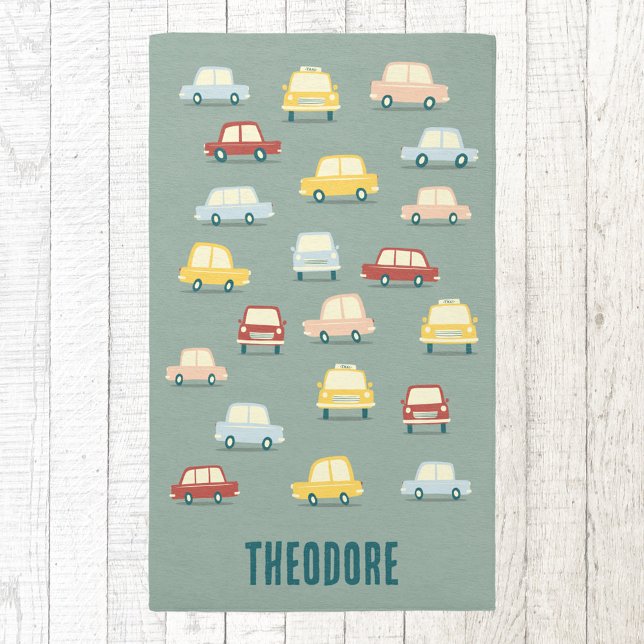 Fun Retro Car Personalized Rug (Retro car custom name indoor or outdoor rug)