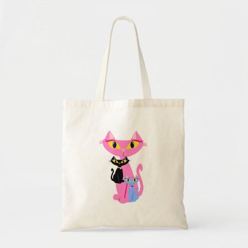 Fun Retro Cat Cartoon Cute Colorful Art Tote Bag