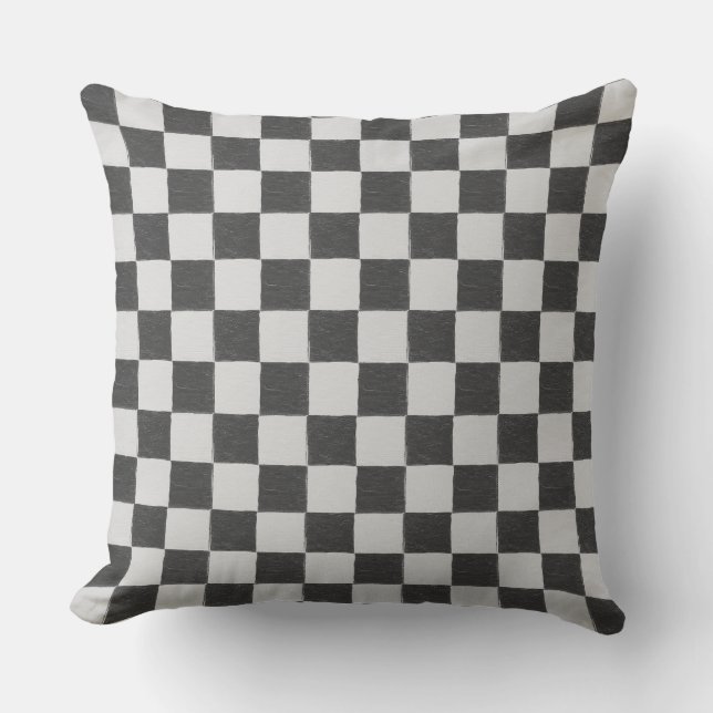 Fun Retro Checkerboard Pattern Black and White Throw Pillow (Front)
