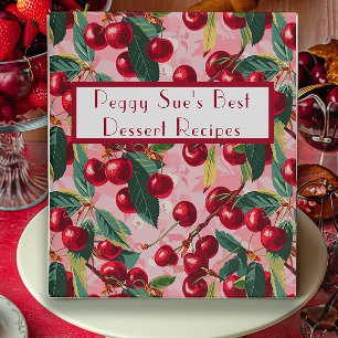 Fun Retro Cherry-Pink Customizable Recipe Binder