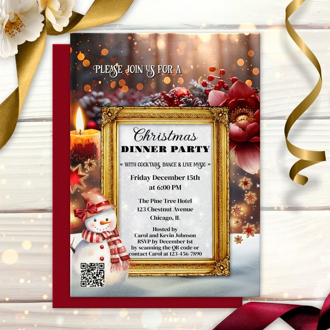 Fun Retro Chic Christmas Party Invitation (Fun whimsical Christmas dinner party invitation featuring seasonal illustrations)