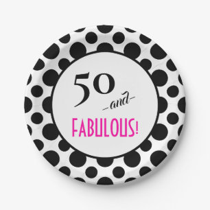 Fun Retro Chic Polka Dot 50 and FABULOUS! Birthday Paper Plates