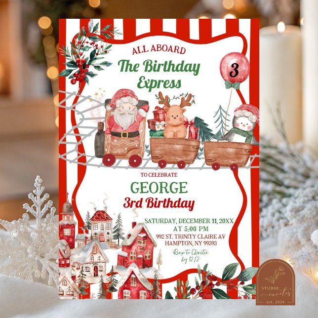Fun Retro Christmas Express Birthday Invitation (Creator Uploaded)