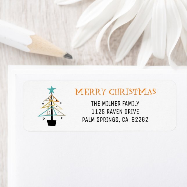 Fun Retro Christmas Tree Mid Century Modern Label (Insitu)