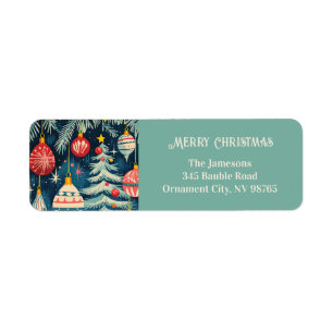 Fun Retro Christmas Trees Ornaments Label