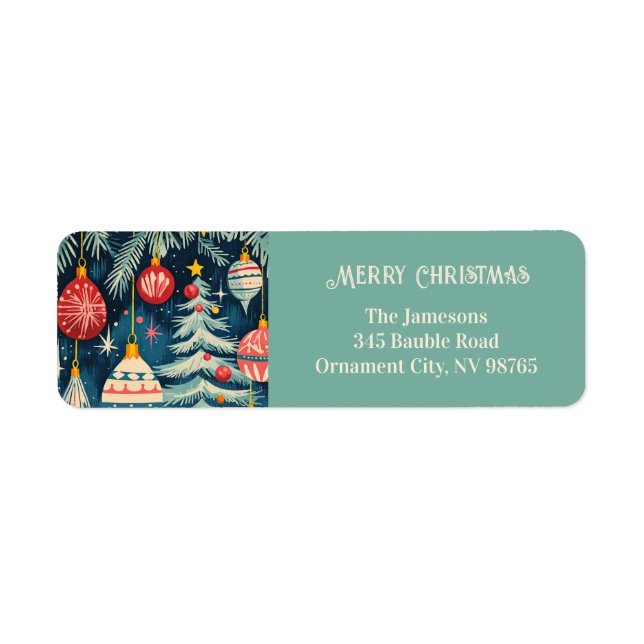 Fun Retro Christmas Trees Ornaments Label (Front)