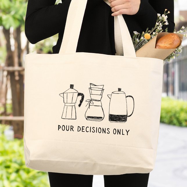 Fun Retro Coffee Lover Pour Decisions Monogram Large Tote Bag (Creator Uploaded)