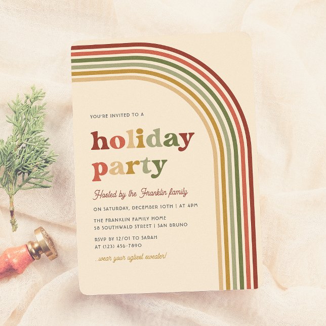 Fun Retro Colorful Arch Christmas Holiday Party Invitation (Creator Uploaded)
