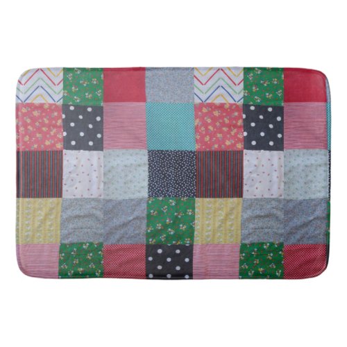 fun retro colorful fabric cottagecore patchwork  bath mat