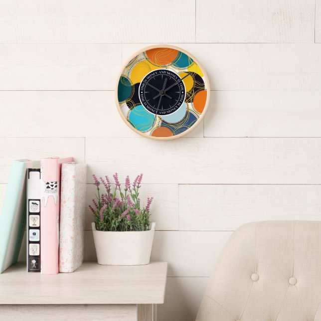 Fun Retro Colorful Geo Abstract Time is Money Clock (Reading Room)