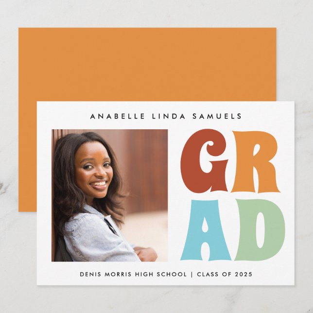 Fun Retro Colors Photo 2025 Graduation Announcement (Front/Back)