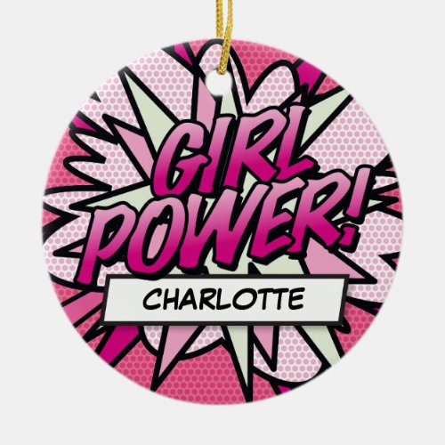 Fun Retro Comic Book GIRL POWER Ceramic Ornament