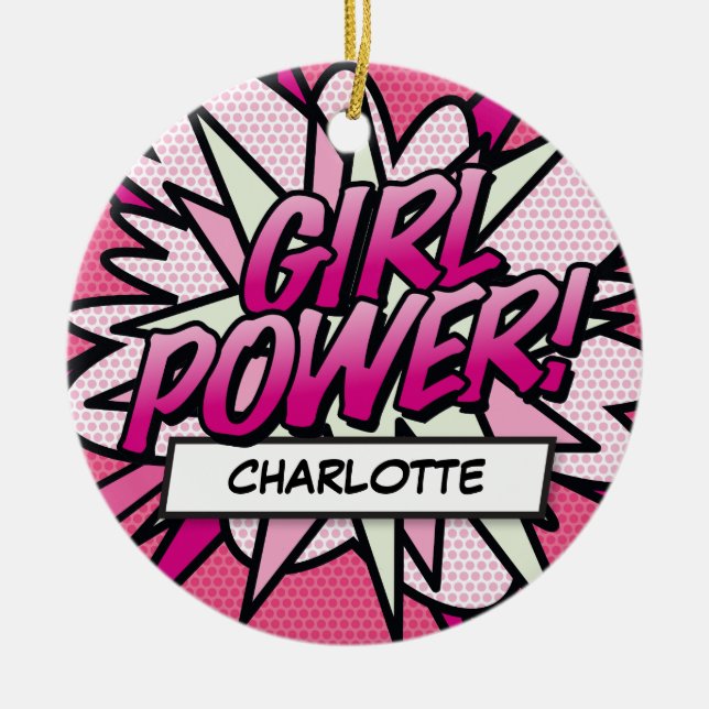 Fun Retro Comic Book GIRL POWER Ceramic Ornament (Front)
