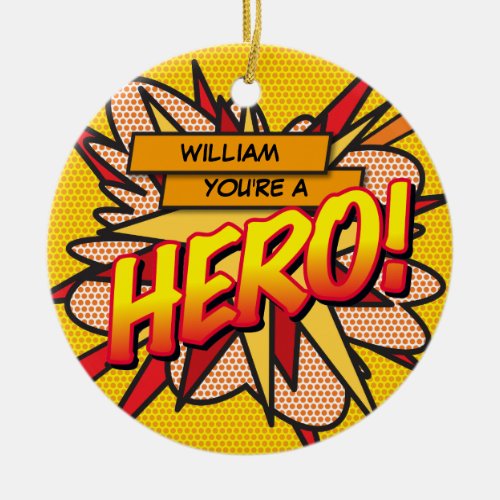 Fun Retro Comic Book HERO Photo Ceramic Ornament