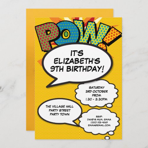 Fun Retro Comic Book Photo Birthday Party Invitation