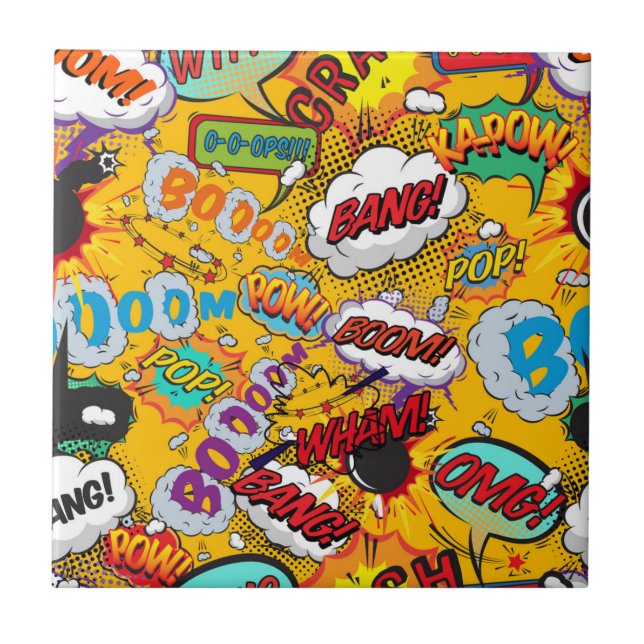 Fun Retro Comic Book Pop Art Explosions Ceramic Tile (Front)