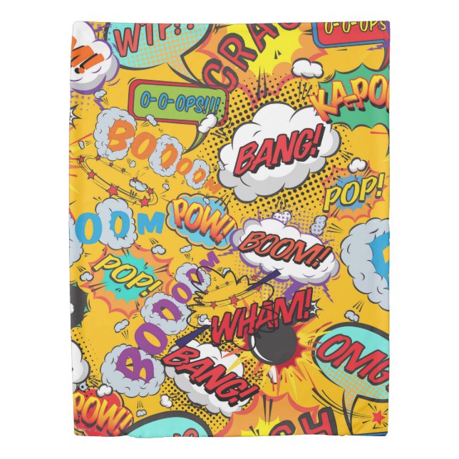 Fun Retro Comic Book Pop Art Explosions Duvet Cover (Front)