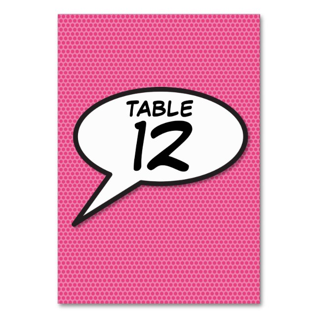 Fun Retro Comic Book Pop Art Pink Table Number (Front)