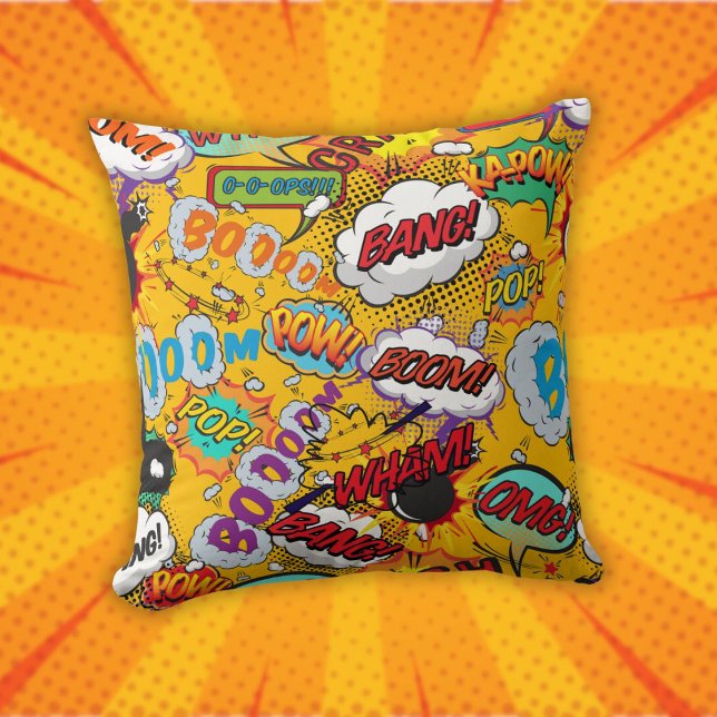 Fun Retro Comic Book Pop Art Shout Outs Throw Pillow (Fun Retro Comic Book Pop Art Shout Outs Throw Pillow)