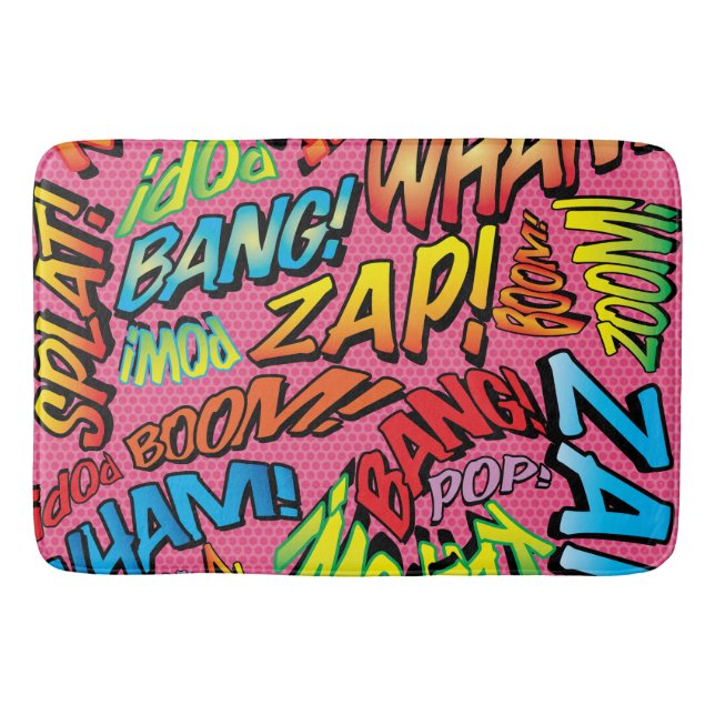 Fun Retro Comic Book Pop Art Sounds Bath Mat (Front)