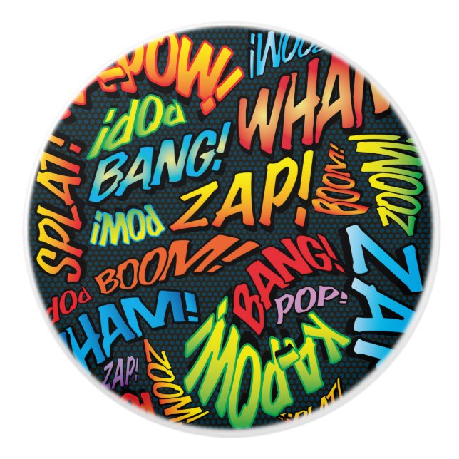 Fun Retro Comic Book Pop Art Sounds Ceramic Knob (Front)