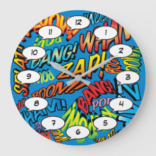Fun Retro Comic Book Pop Art Sounds Large Clock