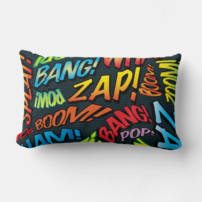 Fun Retro Comic Book Pop Art Sounds Lumbar Pillow (Front)