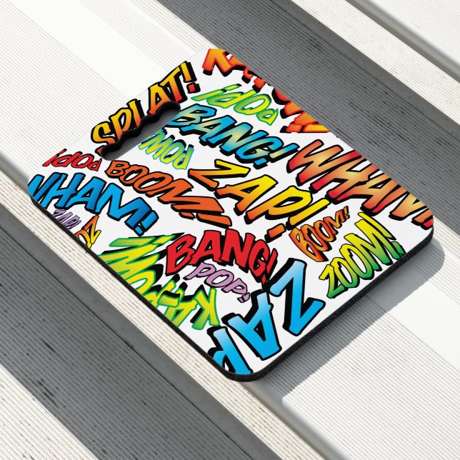 Fun Retro Comic Book Pop Art Sounds Seat Cushion (In Situ)