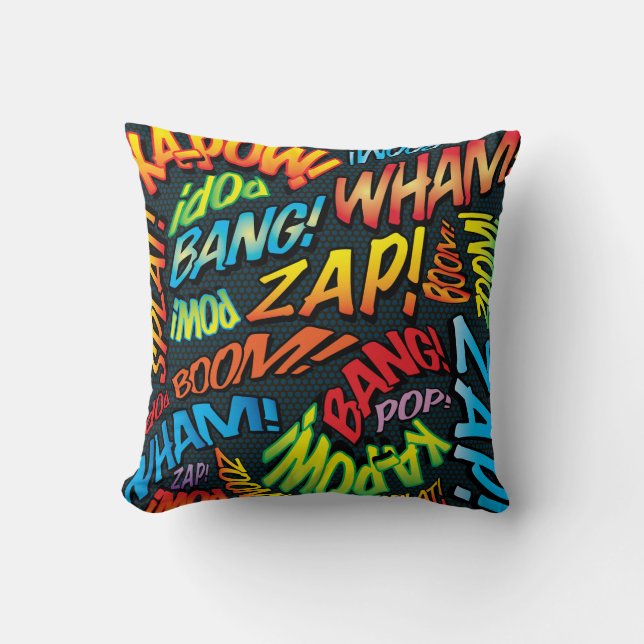 Fun Retro Comic Book Pop Art Sounds Throw Pillow (Front)