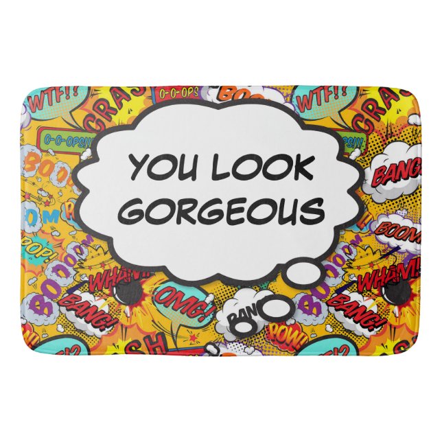 Fun Retro Comic Book Pop Art YOU LOOK GORGEOUS Bath Mat (Front)