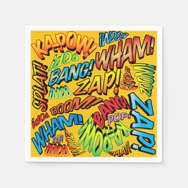 Fun Retro Comic Book Sounds Napkins (Front)