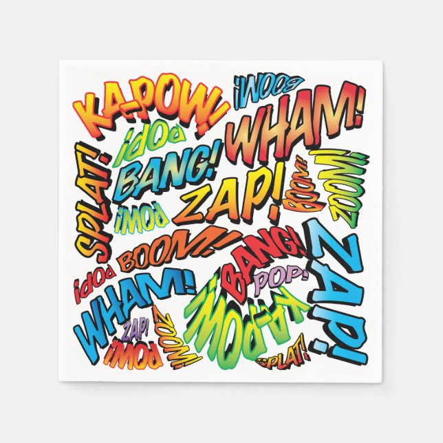 Fun Retro Comic Book Sounds Paper Napkins (Front)