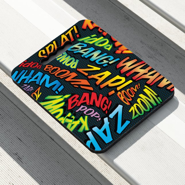 Fun Retro Comic Book Sounds Seat Cushion (In Situ)