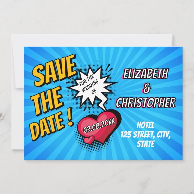 Fun retro Comic book wedding save the date  Invitation (Front)