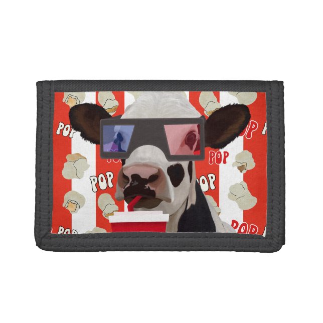 Fun Retro Cow Popcorn Pattern Tri-fold Wallet (Front)