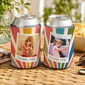 Fun Retro Custom 2 Photo Birthday Vintage  Can Cooler