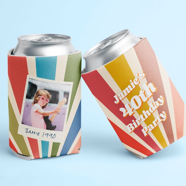 Fun Retro Custom 40th Birthday Vintage Photo Can Cooler (Creator Uploaded)